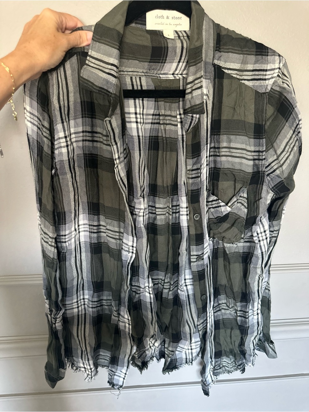 cloth & stone Olive and Black Plaid Lightweight Shirt Jacket
